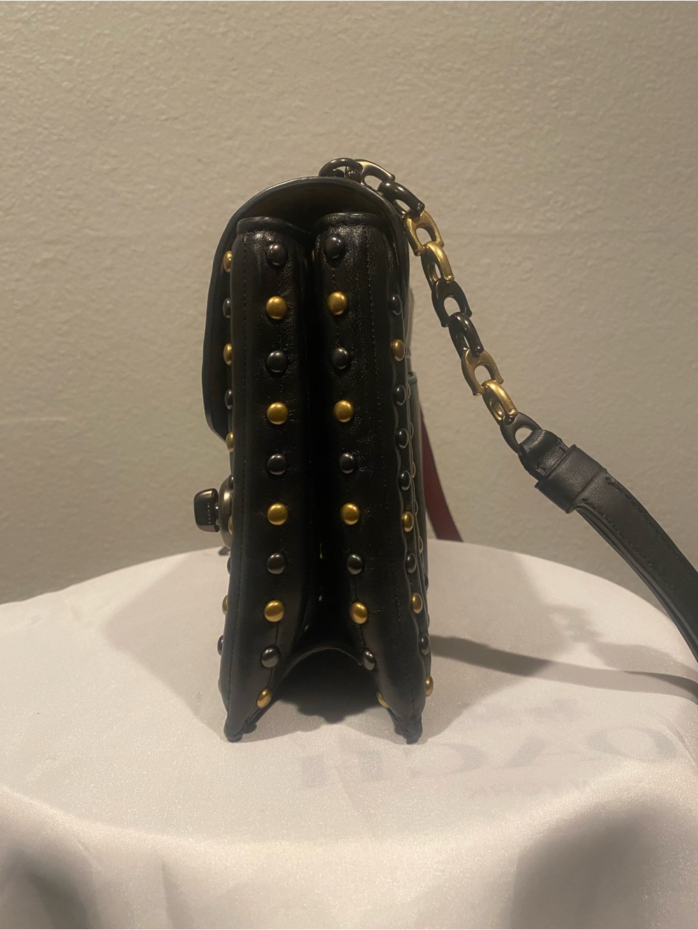 Coach Black Leather Studded Shoulder Bag with Gold Accents - Picture 10 of 11